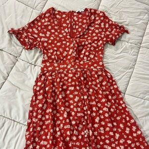 Madewell Red Floral Midi Dress